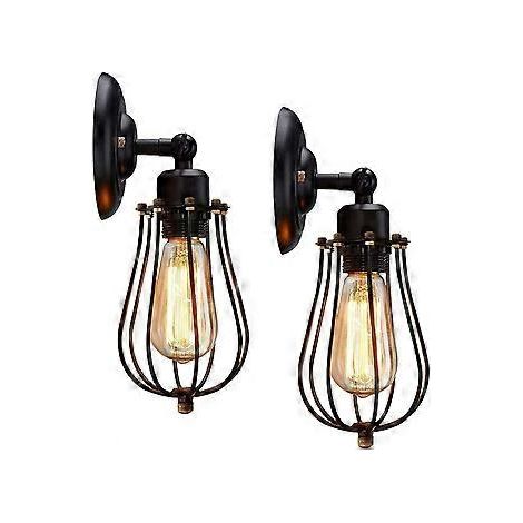 2er-Pack industrielle Wandleuchten, verstellbare Vintage-Metallwandleuchten, schwarzer E27-Schirm, Käfigleuchte im Vintage-Stil, rustikale Deckenleuchten für