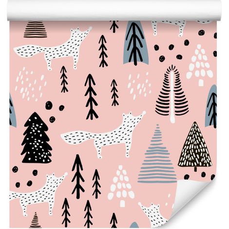 Papel pintado minimalista de zorros en el bosque para salón y dormitorio, 50x1000 cm. (1/5)