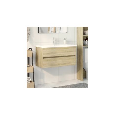 Ensemble de meubles de bain 2pcs céramique et bois d'ingénierie (1/5)