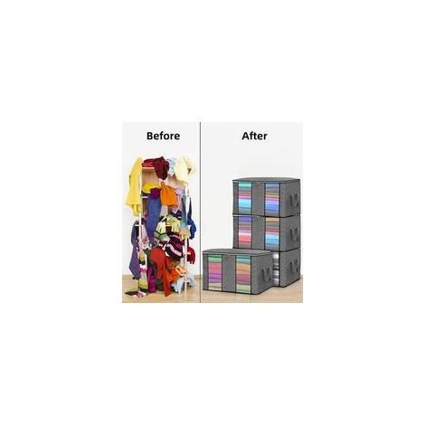 Paquete de 4 bolsas plegables de gran capacidad para guardar ropa, con ventana transparente, asa reforzada, tela gruesa para edredones, mantas y ropa de cama, cremallera resistente (gris) Crezu