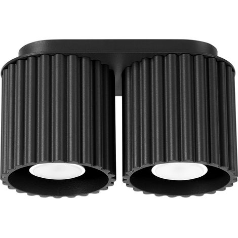 Moderne schwarze ovale Deckenleuchte 21 cm gerillte Spots 2xGU10 10W AURA Sollux Lighting