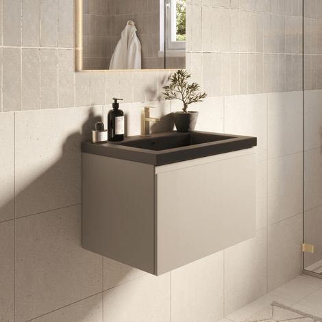 LOMAZOO Meuble de Salle de Bain 60cm Greige - Vasque Noire -