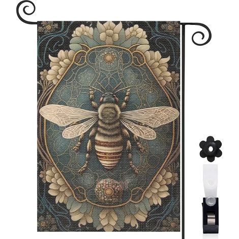 Drapeau de jardin Bienvenue en toile de jute 30 x 45 cm double face décoration extérieure (1/5)