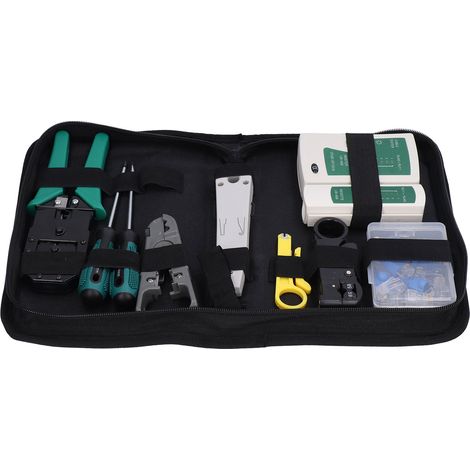 Kit outil réseau avec pince à câble, dénudeuse, pinces et testeur RJ45 pour dépannage et entretien (1/5)