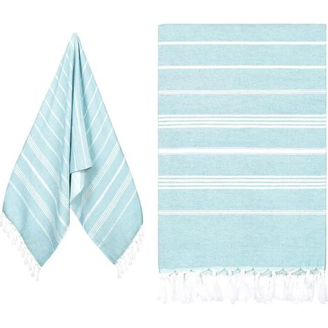 Serviette de Plage,180 90CM,Drap de Plage Grande, Coton - Légère, Douce et absorbante,Plage pour Plage,Voyage,Sauna,Bleu Ciel (1/5)
