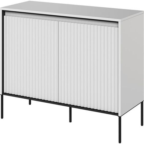 BOBOCHIC - Buffet 2 portes 100 cm LENARA avec tasseaux et LED Blanc (1/5)