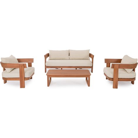 Salottino con cuscini "Evora" in legno teak da giardino e veranda
