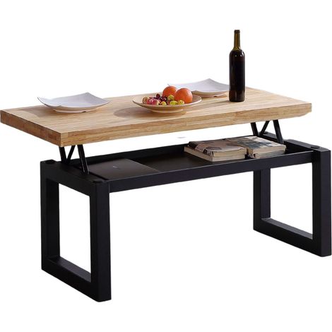 Mesa Centro Elevable Salón Comedor Madera 120x60 cm Color roble y negro
