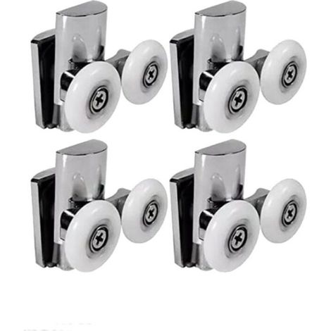 Roulettes Porte Douche - 23 mm - Pour Portes Coulissantes Verre Plate ou Courbe - Haut et Bas - Lot de 4 (1/4)