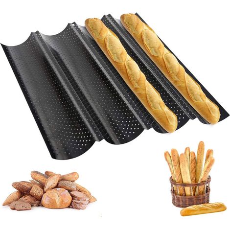 MINKUROW Bandeja Para Baguette Perforada Bandeja Para Hornear Molde Molde Para Baguette Antiadherente Molde Para Pan Perforado Una Bandeja Para Baguette Pan Francés Molde Para Baguette Para Hornear 4  (1/5)
