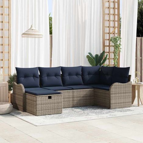 vidaXL Conjunto de sofás de jardín 6 uds. Gris y marino (1/5)