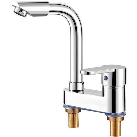 Mitigeur de lavabo 2 trous – Corps en cuivre antibactérien – Rotation 360° – Installation facile avec clé fournie – Contrôle température unique (1/4)