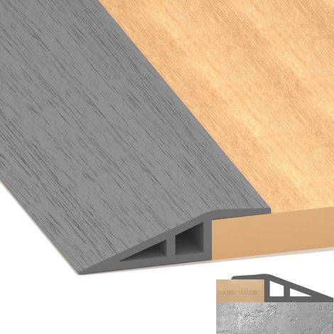 Barre de Seuil Adhésive - 2 Mètres - PVC Grain de Bois Gris - Rattrapage de Niveau 10-15mm - Transition Sol Intérieur - Largeur 5cm (1/5)