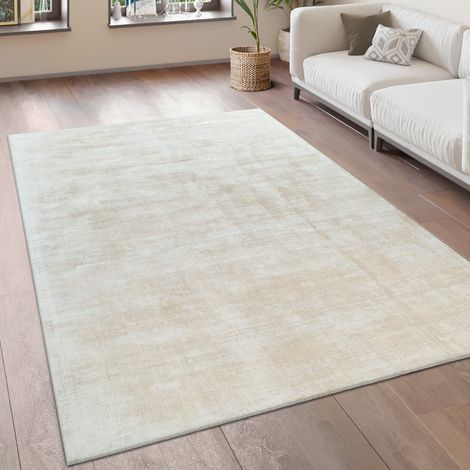 Paco Home Tappeto Salotto Moderno Vintage Pelo Corto Fatto A Mano Pregiato 100% Viscosa 80x150 cm, Crema