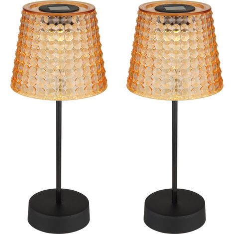 2er Set Solarbetriebene LED Outdoor Tischleuchten Bernsteinfarbig, Höhe 29cm (1/5)