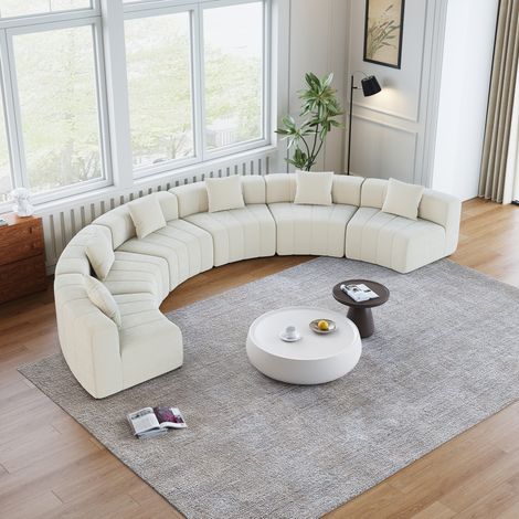Sofá modular de 6 plazas curvo beige en tela con 2 cojines, diseño semicircular de teclas de piano para salón, dormitorio u oficina – CHICFURN, sin montaje (1/5)