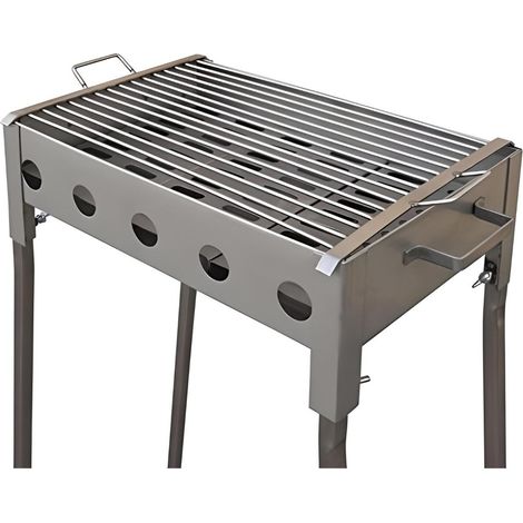 Barbecue charbon en acier inoxydable gris – Rectangulaire 33 x 33 x 60 cm – Résistant aux intempéries – Pour cuisson en extérieur – Visiodirect
