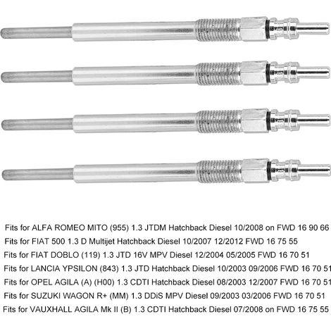 Lot de 4 bougies de préchauffage 0100276008 compatibles avec Fiat Doblo (1/5)