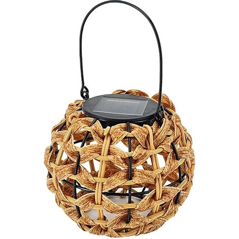 Lanterne solaire en rotin, lampe suspendue extérieure étanche pour jardin, table, pont, cour, patio, passerelle, porche – luminaire décoratif solaire en plein air (1/5)