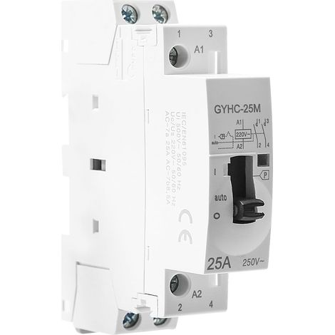 Contacteur AC 220V Monophasé 2P 25A 2NO, Module Rail DIN pour Tableau Électrique, Pilotage Auto et Manuel, Circuit Éclairage, Chauffage et VMC (1/5)