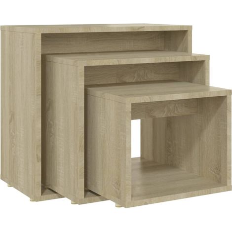 Lot de 3 tables d'appoint gigognes en aggloméré couleur chêne DEC032718