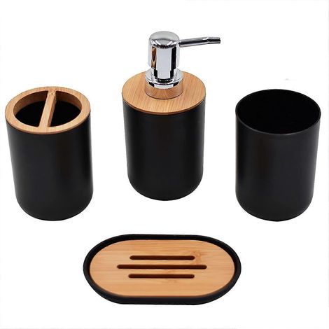 Kit de salle de bain en bambou et bois 2024, ustensiles de lavage et de finition nordiques, ensemble de rangement quatre pièces (gris) (1/4)
