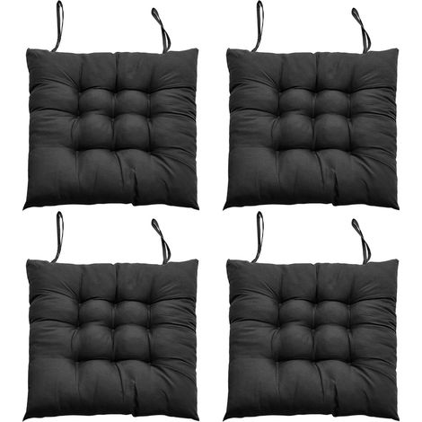 Esszimmerstuhlkissen 40 x 40 cm, bequeme Küchenstuhlkissen mit Bändern, schwarz.