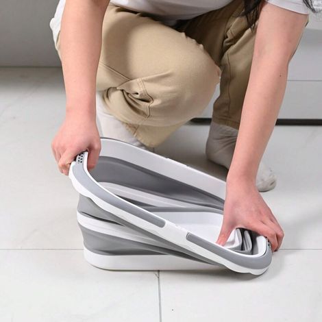 1 Seau de rangement multifonctionnel robuste et pliable, panier de pique-nique, panier à linge, panier à provisions, seau pour le bain des animaux,bleu (1/4)