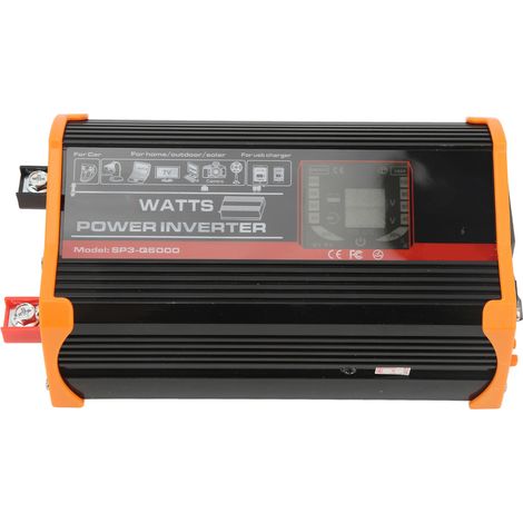 Convertisseur de puissance à onde sinusoïdale modifiée 12 V vers 220 V avec écran LCD et double sortie USB pour camping-car et camion (noir) (1/5)