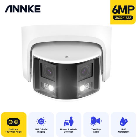 ANNKE 6MP POE Cámara de Seguridad Exterior Color Visión Nocturna Doble Lente Panorámica de 180° (1/5)