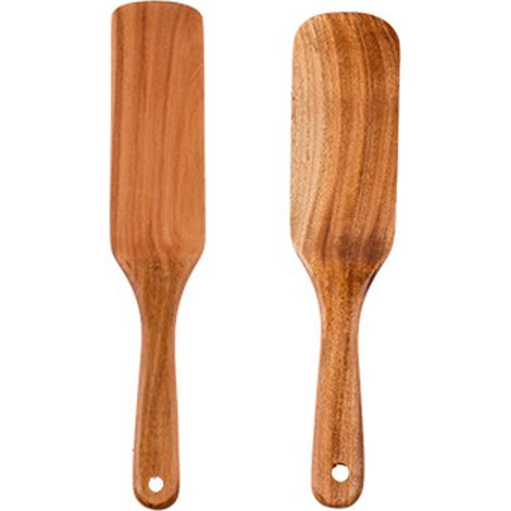 Ustensiles De Cuisine En Bois - Lot De 2 Spatules En Teck Naturel - Pour Cuisson Et Mélange - Idéal Pour Poêles Antiadhésives (1/5)