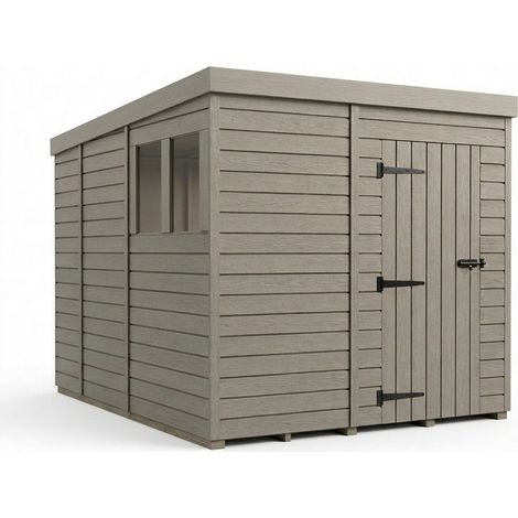 7ft x 9ft Composite Pent Garden Shed Single Door With Windows - Composite - L213 x W274 x H210 cm - Grey