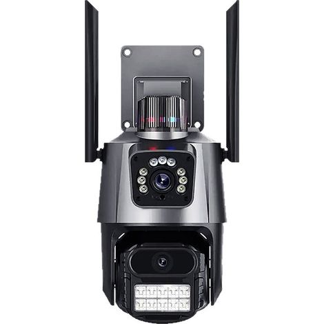 caméra surveillance extérieure double objectif, caméra dôme extérieur WiFi sans fil, caméra double écran simultané V380, caméra étanche IP66 jardin portail garage, audio bidirectionnel interphone, vis (1/4)