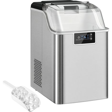 Automatischer Eiswürfelbereiter, Eiswürfelspender, 20 kg/24h, 2,1 l Wassertank, silber, schnelle Eiswürfelproduktion.