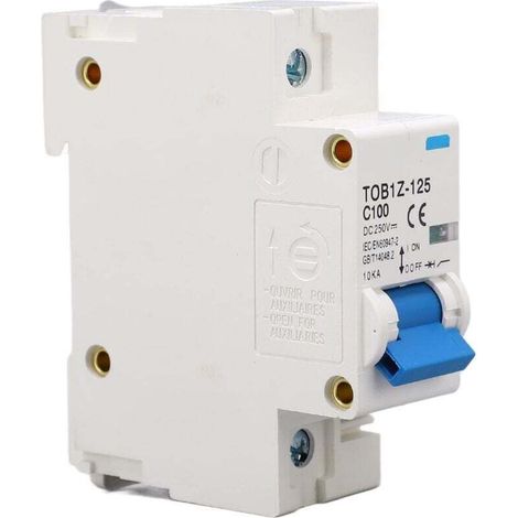 Mini Disjoncteurs 100A DC250V, Disjoncteur de Protection contre les Surcharges de Court-circuit 1P 10KA adapté au Système PV de Panneau Solaire, Installation sur Rail DIN 35mm