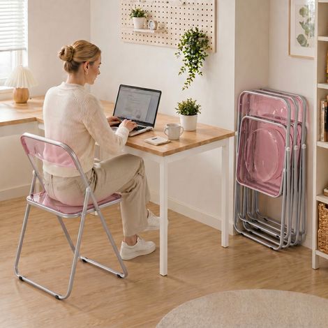 Set de 4 fauteuils pliants en acrylique rose transparent (1/4)