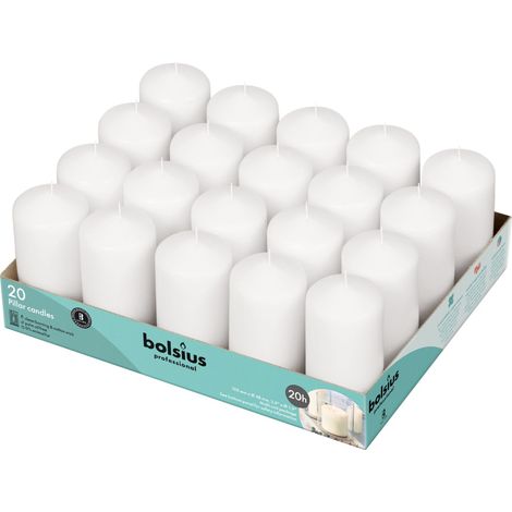 Bougies piliers Bolsius 100/48 mm blanches 20 pièces