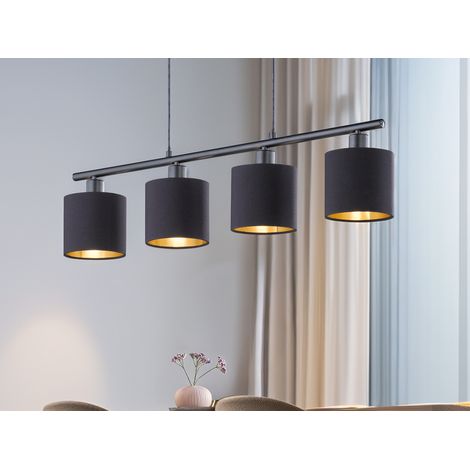 Pendelleuchte TOMMY 4-flammig Stoff Lampenschirme Schwarz Gold, Breite 75cm (1/5)