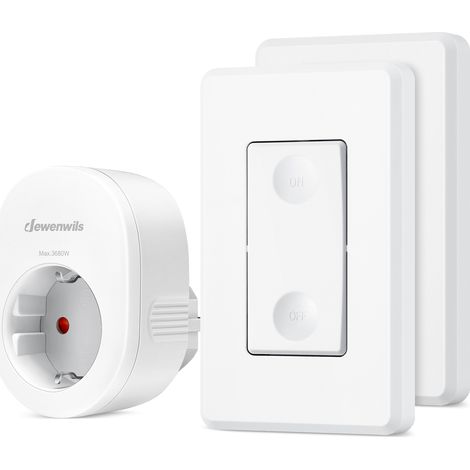 DEWENWILS Funksteckdosen mit Fernbedienung	 16A 3680W	 30M Reichweite	 Plug-In Ein/Aus Funk-Wandschalter	 Erweiterbarer Lichtschalter für Feiertagsdeko	 Vorprogrammiert	 Weiß (1/5)