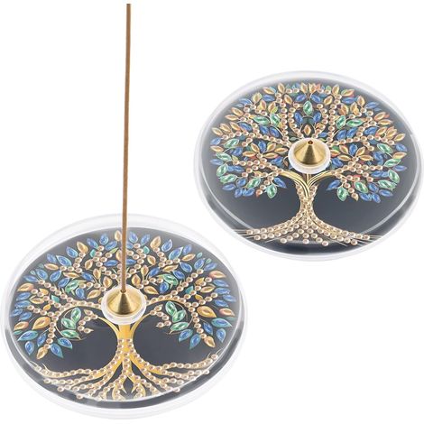 Peinture Diamant Lot de 2 Brûleurs d'encens en Mosaïque pour Adultes Bol d'encens Diamond Painting Support Encensoir Porte-Encens Brûleur d'Encens en Bâton Arbre de Vie (1/5)