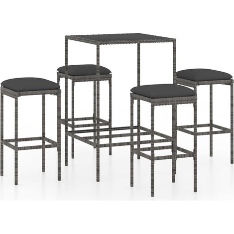 Maison Exclusive - 5-tlg. Gartenbar-Set mit Kissen Poly Rattan Gr