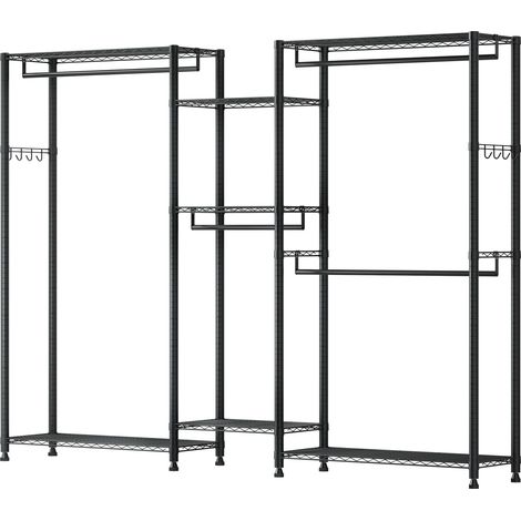 Portant vêtements robuste, 7 étagères réglables, cadre en acier, capacité 385,5 kg, 4 tringles, pour chambre, boutique ou couloir. (1/5)