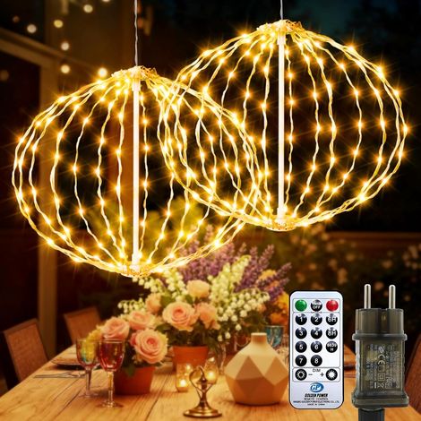 Lot de 4 boules lumineuses à suspendre de 30 cm avec minuteur - 8 modes - Blanc chaud - Décoration de Noël d'extérieur - Pour balcon, jardin, fête, chambre - Décoration intérieure (1/5)