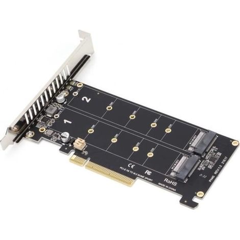 M.2 Adapter Dual M.2 NVMe SSD to PCIe X8 M Key Converter Drive Expansion Card (1/4)