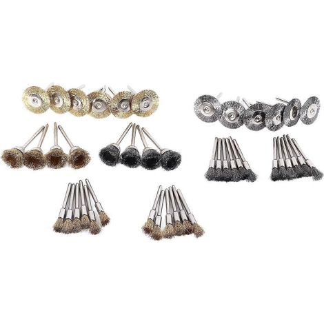 44-teiliges Drahtbürsten-Set aus Messing und Stahl, Stiftbürsten-Set in T-Form zum Reinigen, Polieren und Entgraten