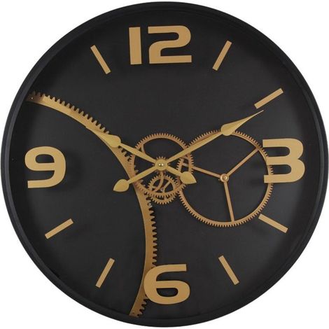 Horloge engrenages noir et or