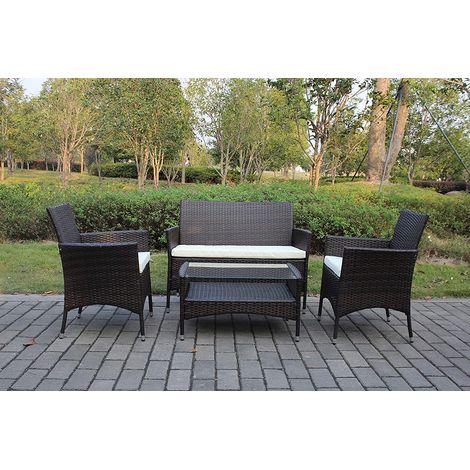 Divano con Poltrone e Tavolino/Salotto/Salottino in Rattan per Esterno/Arredo Giardino - Mod. Nairobi Marrone/Brown