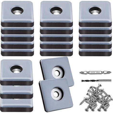 20 Pièces Patins en Téflon à Visser Ø 25mm Patins de Meubles Carré avec 20 vis en Acier Inoxydable 2 forets PTFE Patins Glisseurs pour Meubles pour Protection Efficace de Vos Meubles chaises sols