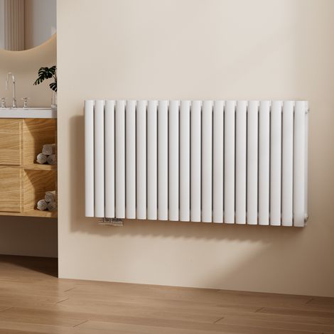 EMKE Heizkörper 60x120cm 1828W Design Paneelheizkörper Badheizkörper Röhrenheizkörper Seitenanschluss Doppellagig Ovales Rohr Strahlend weiß