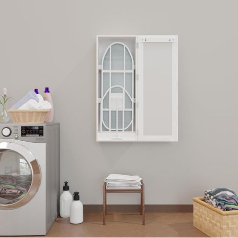 Meuble de repassage mural blanc avec miroir et rangement (1/5)